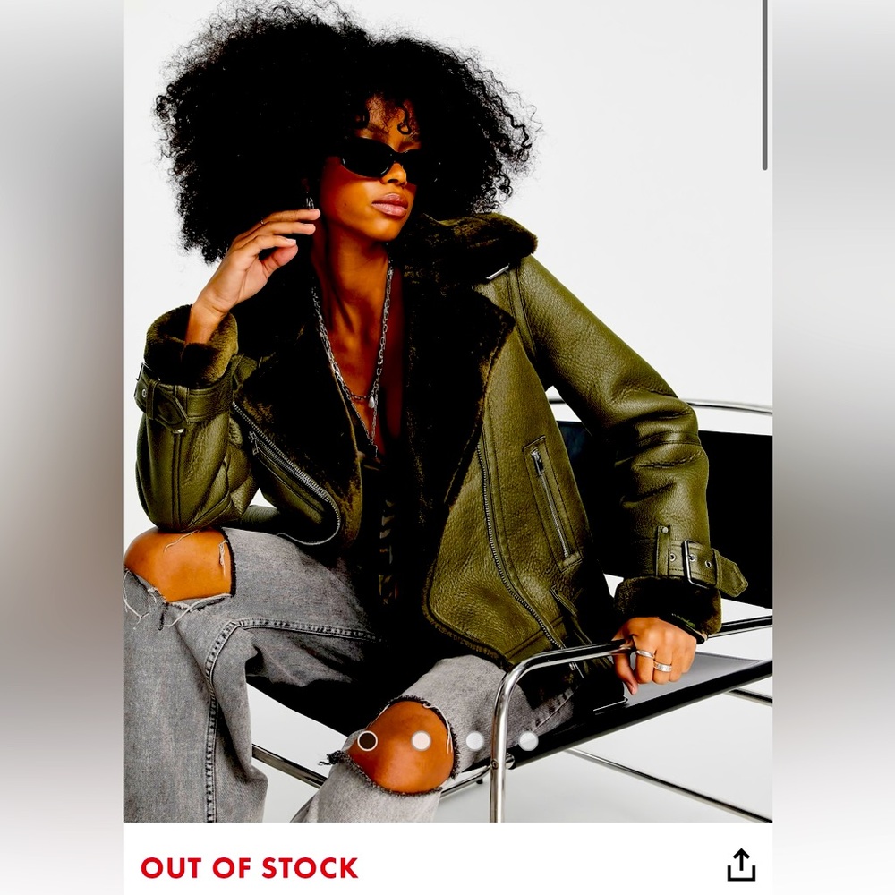 Topshop ASOS Faux Shearling Biker Jacket in Vegan Leather